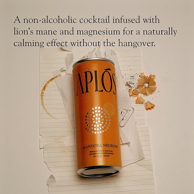 Aplós Mandora Negroni Non-Alcoholic Cocktail, Formulated with Lion’s Mane and Botanicals, Low Calorie, No Added Sugar Beverage (8.5 fl oz. 12-pack)