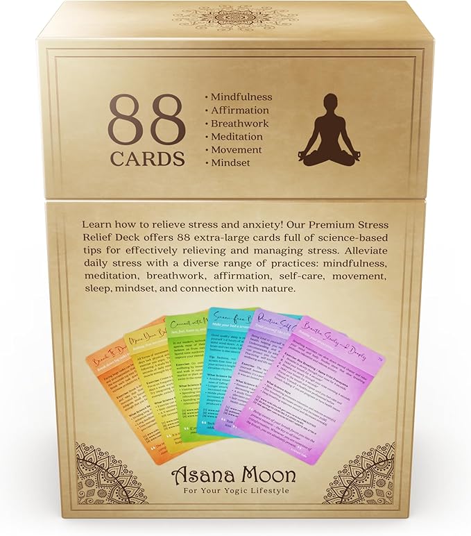 Asana Moon Stress Relief & Self Care Cards with Positive Affirmations - Calming Anti Anxiety Gift with Meditations