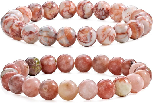 Bivei Natural Gemstone Semi Precious Healing Crystals Handmade Stretchy Round Beads Bracelet, Enhance Positive Energy