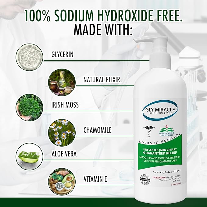 GLY MIRACLE Moisturizing Body Cream Lotion, 16 ounce - Non-Greasy Skin Humectant for Extremely Dry Skin, Hands, Body, and Feet, Fragrance-Free with Pure Glycerin for Nourishing Hydration.