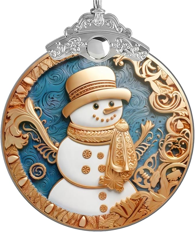 2025 Christmas Ornament, Stained Glass Effections, Christmas Tree 4 Inch Acrylic Ornament Art, Gag Gifts Funny Adult, Christmas Decor (Yellow Hat Snowman)