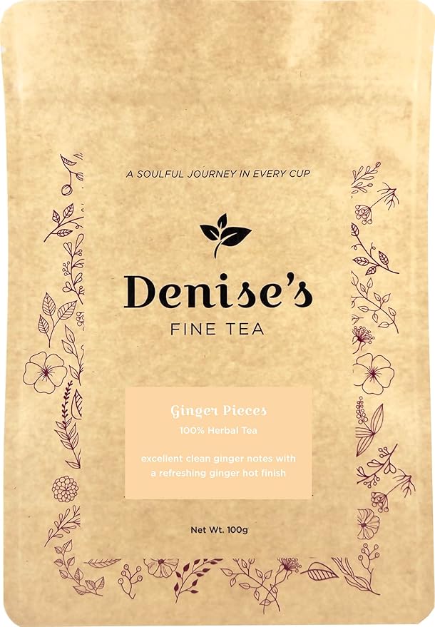 Denise's Fine Tea, USDA Organic, Ginger Pieces, Herbal Tea, Loose Leaf (100g)