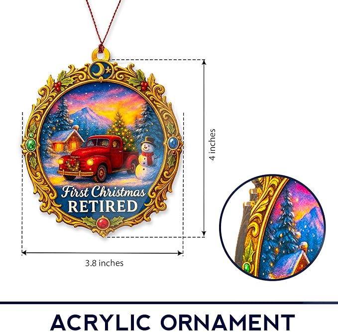 First Christmas Retired Ornament – retirement ornament – retirement gifts – holiday decor – christmas ornament – Suncatcher effect window hanging – Car Hanging