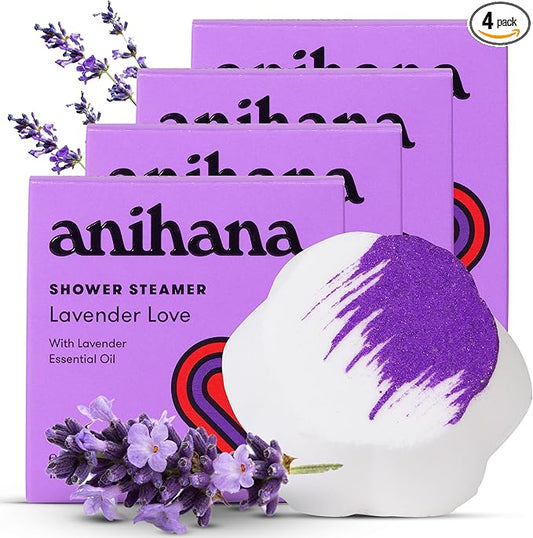 ANIHANA Shower Steamers 4 Pack with Lavender Essential Oils, Paraben Free, Cruelty Free, Refreshing Lavender Love Scent, 1.76 oz Each