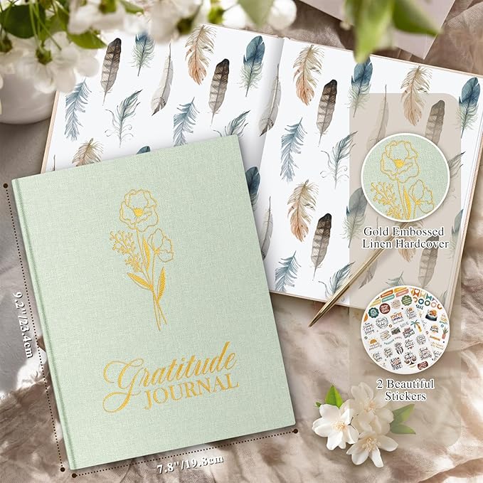 Lanpn Daily Gratitude Journal for Woman Men, 4 Month Affirmation & Mindfulness Planner, 7.8"x9.2" The 5 Minute Grateful Diary, Guided Reflection with Positivity Prompts Undated Notebook, Sage Green