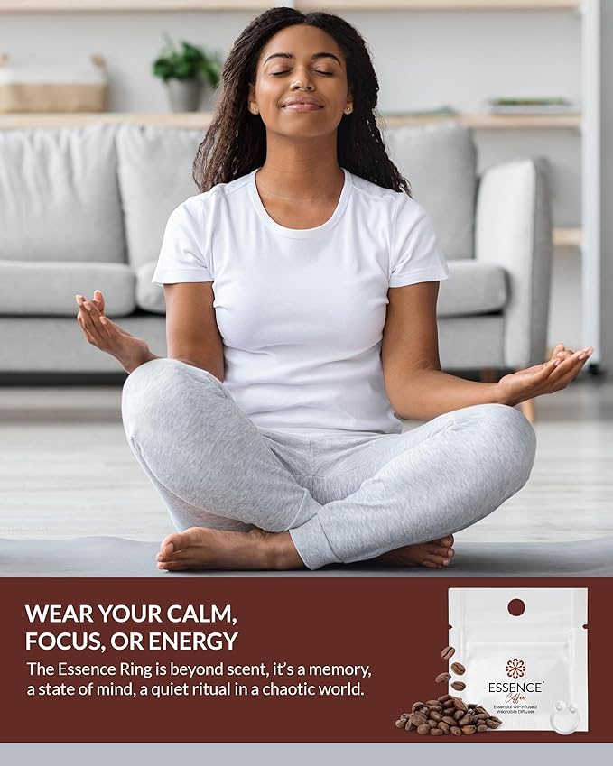 Essence Wearable Aromatherapy Nasal Diffuser – Coffee Essential Oil Nose Ring Silicone Inhaler for Stress & Mood Support - Made in USA & Travel-Friendly (3 Pack)