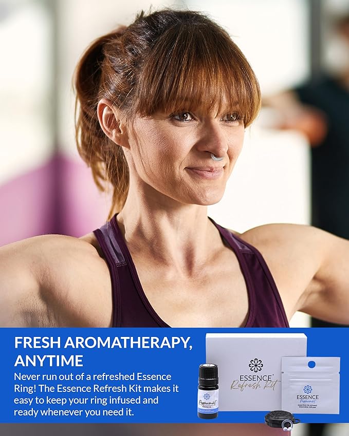 Essence Wearable Aromatherapy Nasal Diffuser – Peppermint Essential Oil Nose Ring Silicone Inhaler for Stress & Mood Support - Made in USA & Travel-Friendly