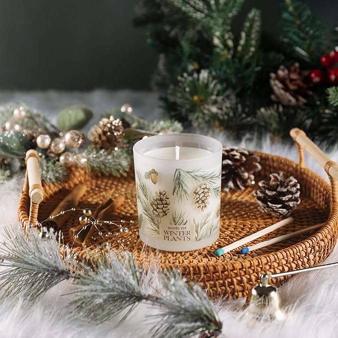 ROMIIE ZOI Christmas Scented Candle - 6oz Soy Wax Candle for Decoration, Winter Candle, Infused with Winter Pine Aroma - Cream & Green Gift Box Packaged for Holiday Season Gift