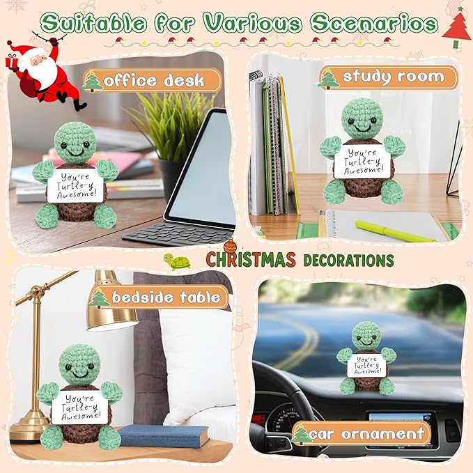 Inspirational Positive Crochet Turtle Gifts for Women Men, Christmas Birthday Gifts for Grandkids, Stocking Stuffers for Teen Adult, Handmade Turtle Christmas Desk Decorations