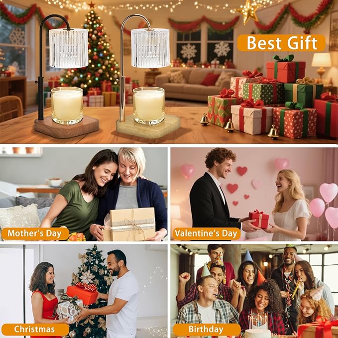 Candle Lamp Warmer with Timer,Candle Melter,Mothers Day Gifts for Daughter, Birthday Gifts for Women,20 Gears Rotary Dimming with 2 Bulbs