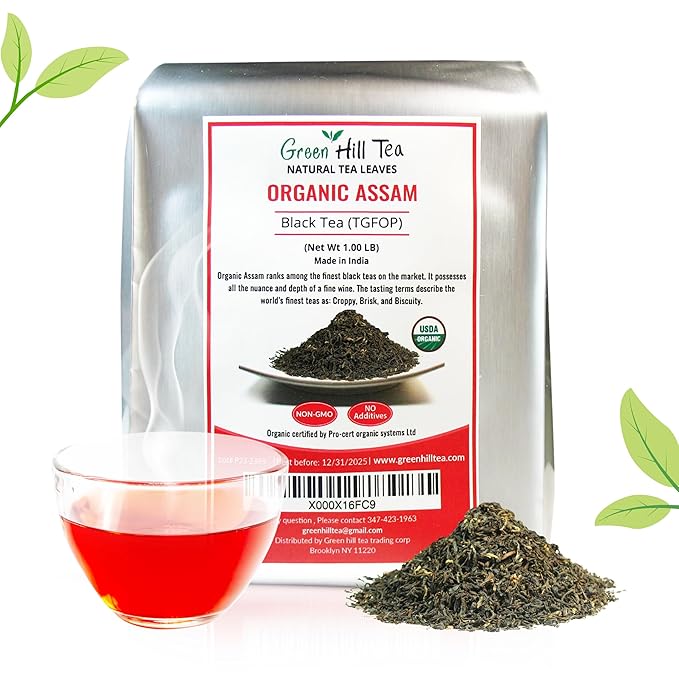 Greenhilltea, Assam TGFOP Black Tea with Tippy Flowery Malty Premium Black Tea Loose Leave Tea 1 LB