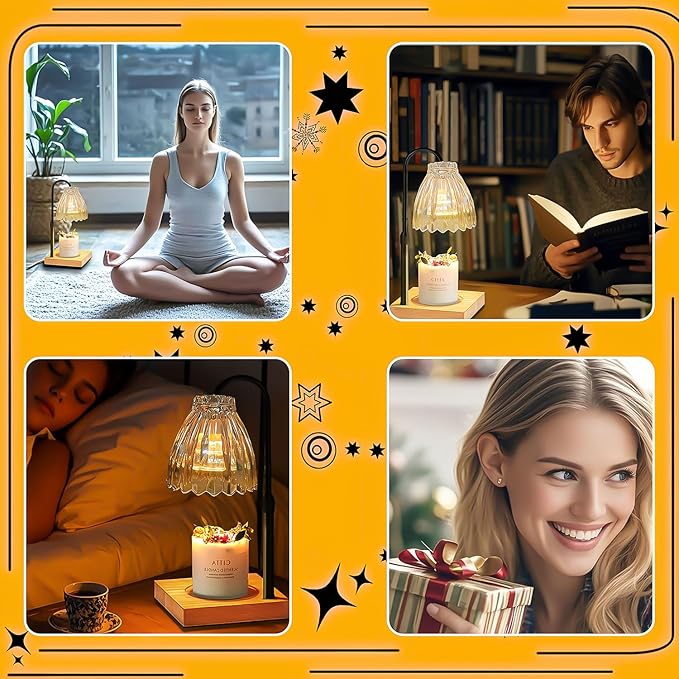 Candle Warmer Lamp with Timer, Dimmable Melted Wax Warmer with Two Bulbs, Height Adjustable Candle Lamp for Bedroom, Living Room Home Decor, House Warming Gift (Black Pole + White Lampshade)