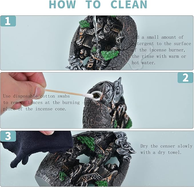 Backflow Incense Holder Resin Mountain Incense Burner Fountain Waterfall Incense Holders Home Decor with 120 Pcs Backflow Incense Cones 30 Pcs Incense Sticks (Creek)