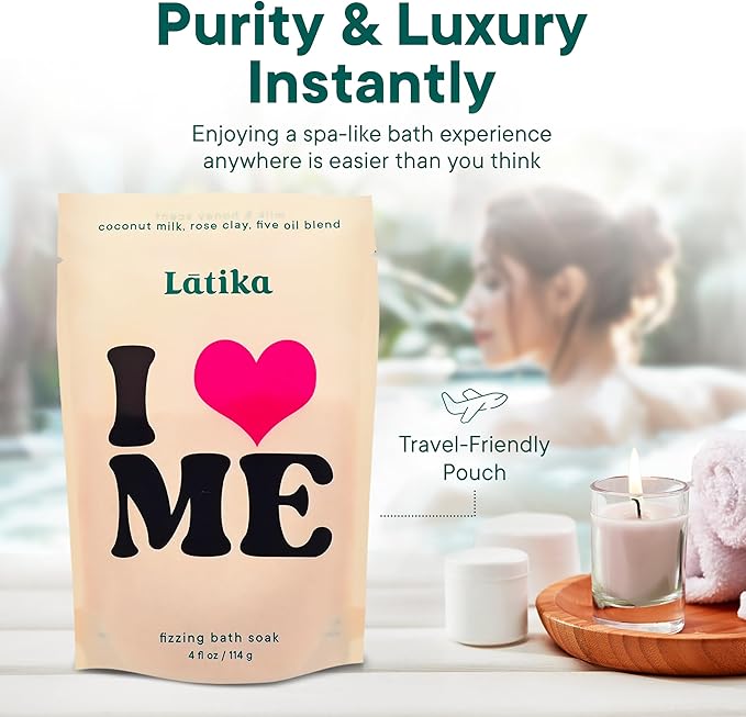 Latika Soak Set of 3 - I Heart Me Bath Soaks with Oats, Milk & Honey for Self-Love & Self-Care – for Relaxation, Muscle Recovery & Skin Nourishment – Stress Relief Soaking Salts
