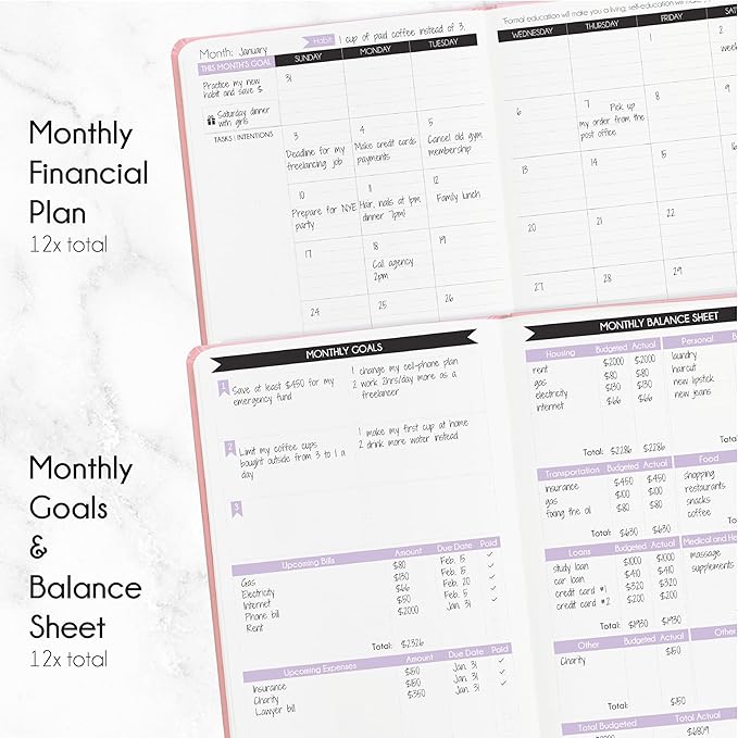 Financial Planner - Monthly Budget Planner with Cash Envelopes & Monthly Bill Organizer | A 12-Month Journey to Financial Freedom | Bill Payment Tracker Organizer, Debt, Expense Tracker & Money Saving