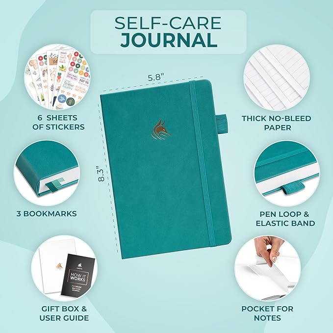 Clever Fox Self-Care Journal Premium – Daily Gratitude & Mental Health Notebook for Women – Reflection & Personal Development Journal (Turquoise)