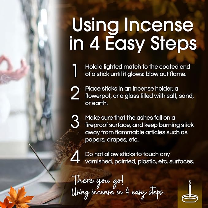 Gonesh Scents of Fall - Incense Sticks Variety Pack - Non-Toxic 10” Slow Burn Aromatic Sticks - Bark & Amber, by The Fireside, Autumn Lodge, Tooled Leather - 30 Sticks Each