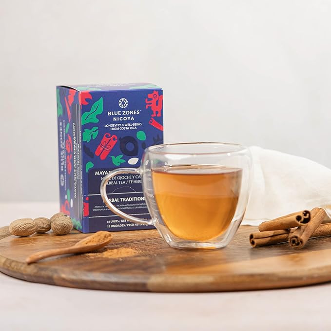 Blue Zones Nicoya - Maya Nut & Cinnamon Flavored Tea Bags - 100% Natural, Organic, and Refreshing - High Micronutrients - Gluten, Caffeine, Sugar-Free - Pack of 18 (1.59 oz/ 45 g)