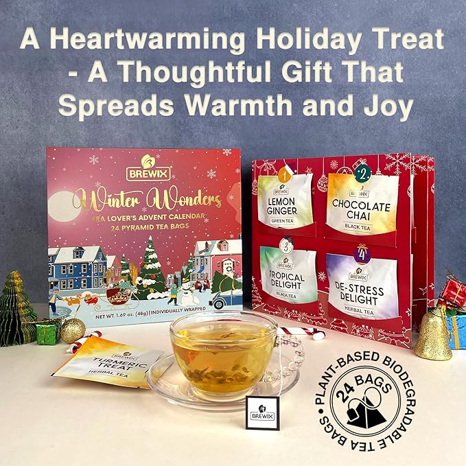 BREWIX, Tea Advent Calendar 2025 | 24 Pyramid Tea Bags - Luxury Gift Box | Selection of 24 Delightful Black/Green Teas and Infusions | Christmas Gift Idea for Men and Women