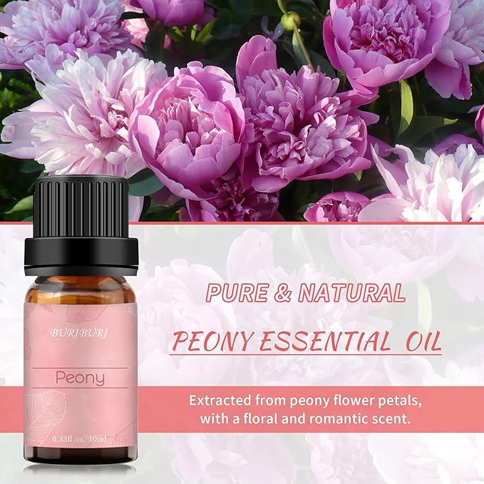 BURIBURI Peony Essential Oil Mother's Day Gifts Set for Women, 100% Pure, Undiluted, Natural Aromatherapy Peony Oils Essential 10ml for Diffuser, Soap Making Candle Making, Massage