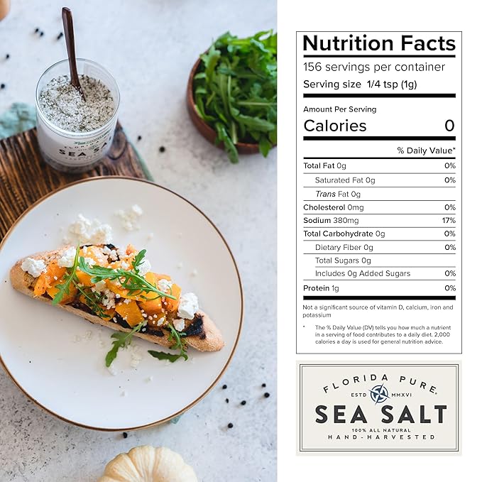 FLORIDA PURE Rosemary Sea Salt - 80+ Mineral Sea Salt, Natural, Unrefined, Non Iodized - for Baking, Cooking, Seasoning & Enhancing Taste - Hand-harvested Flaky Sea Salt (4.5 oz Jar)