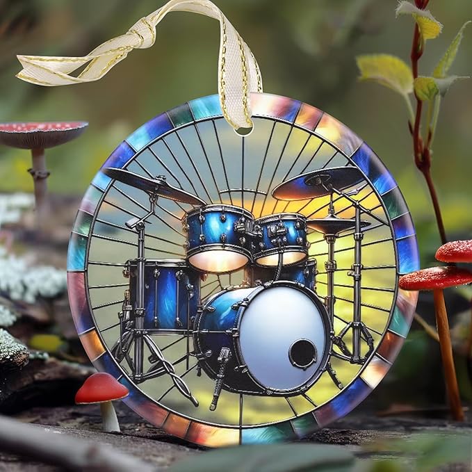 Drum Ceramic Christmas Ornament, 3.5 Inch Hanging Ornament, Drum Set Decor, Christmas Tree Ornaments, Gifts for Holidays
