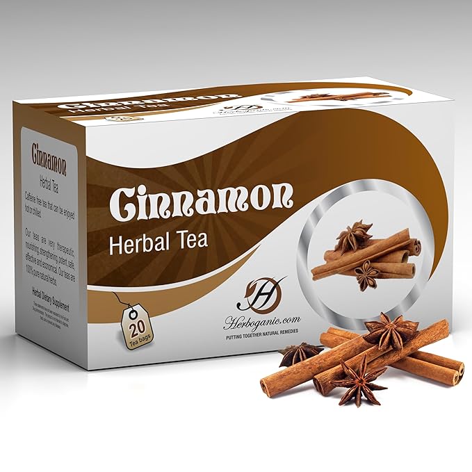 HERBOGANIC Cinnamon Herbal Tea - Digestion Support and Immune Boost | Refreshing and Delicious Blend | Natural Ingredients | 20 Tea Bags