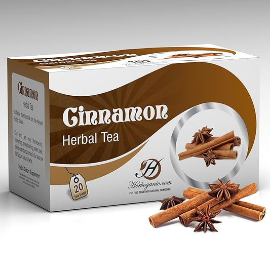 HERBOGANIC Cinnamon Herbal Tea - Digestion Support and Immune Boost | Refreshing and Delicious Blend | Natural Ingredients | 20 Tea Bags