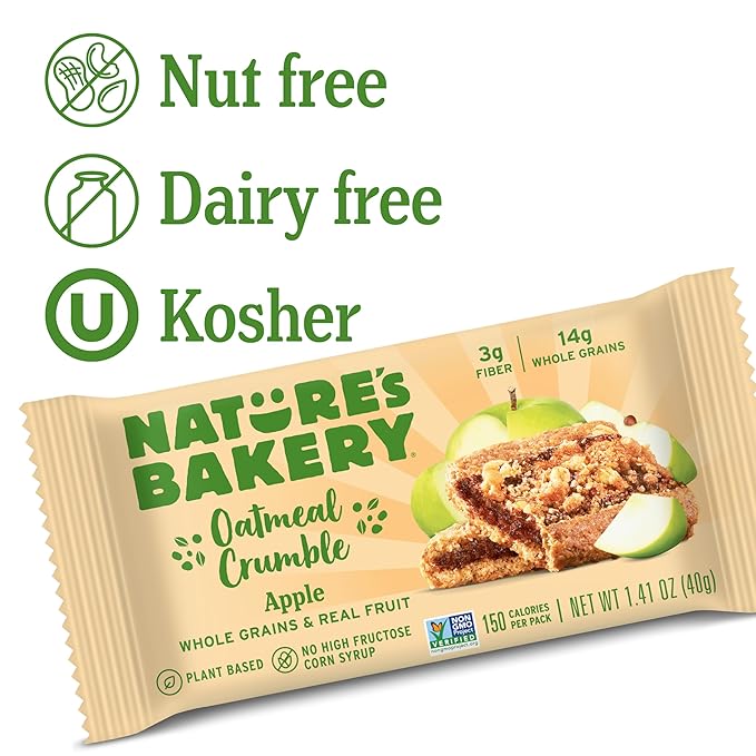 Nature's Bakery Oatmeal Crumble Bars, Apple, 6-6 Count Boxes (36 Bars), Vegan Snacks, Non-GMO