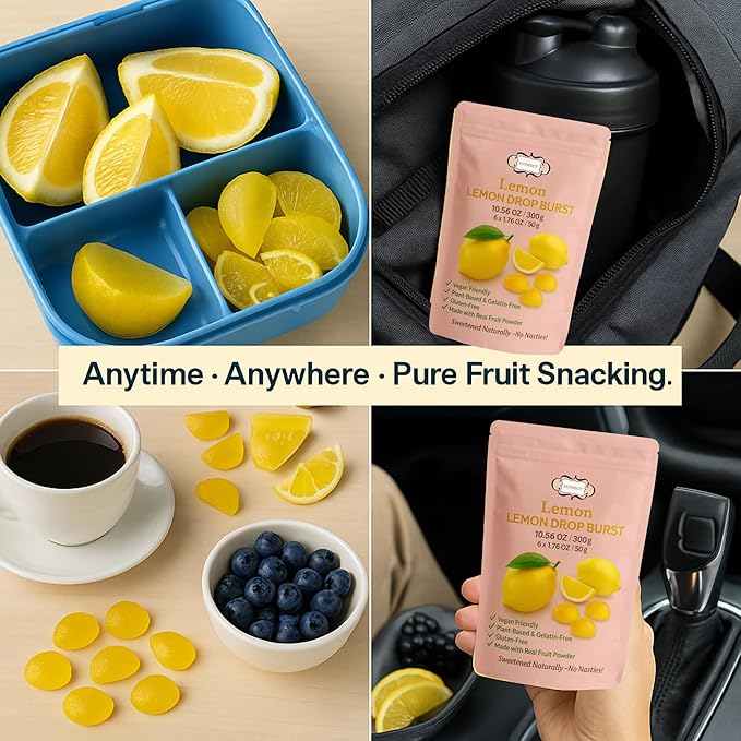 Confect Lemon Drop Burst Fruit Gummies – Vegan Candy – 6 Packs x 1.76 oz – Gluten-Free, No Corn Syrup, Semi-Circle Shape