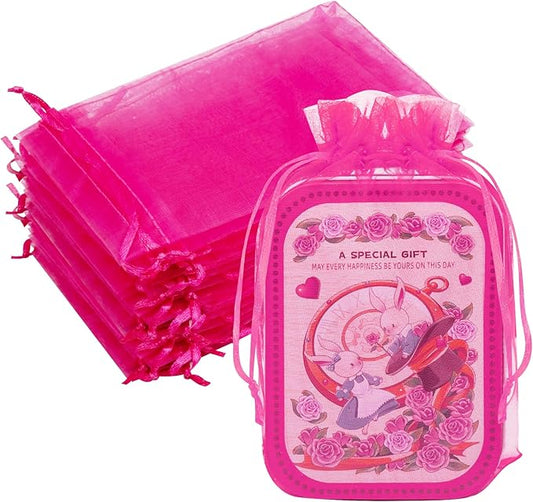 50 Pcs Hot Pink Organza Gift Bags 6x9 Inch, Mesh Bags Drawstring Jewelry Pouch Bags Goody Bags for Candy Wedding Party Favor
