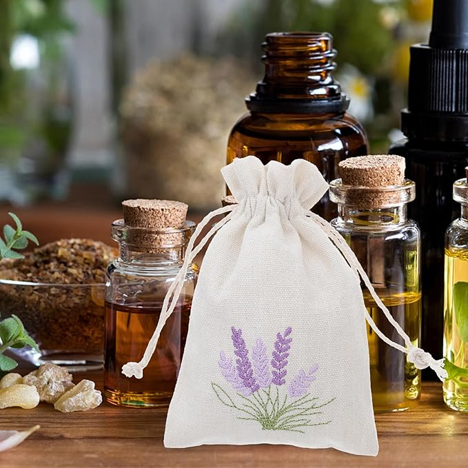 DOITOOL Lavender Sachet Bags 10 Pack Cotton Sachet Empty Bags with Drawstring Cotton Linen Pouch for Filling Spice Lavender Buds