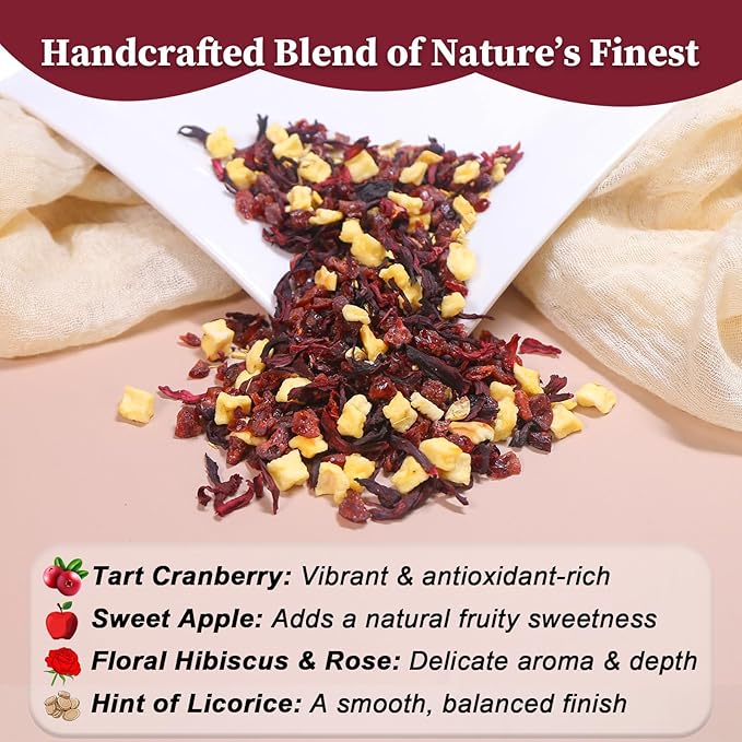 Fullchea - Cranberry Apple Tea, 45 Teabags - Cranberry Tea with Apple, Hibiscus, Rose & Licorice – Naturally Sweet & Tart - Non-GMO - Caffeine-Free - Wellness Support