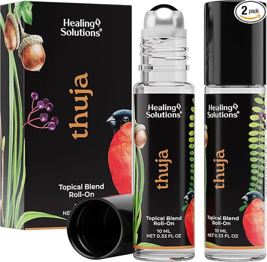 Healing Solutions (2 Pack) Thuja Essential Oil USDA Organic Roll On Set, Skin Care & Body Perfume Oil for Women