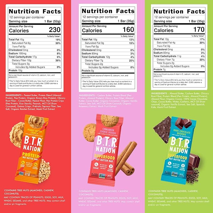 B.T.R. Nation Superfood Keto Protein Bars - Plant Based Vegan Protein | (6 Pack) Variety Pack Sampler | Low Carb Food, Low Calorie, Gluten Free, No Sugar Alcohols, Boosted with Superfoods