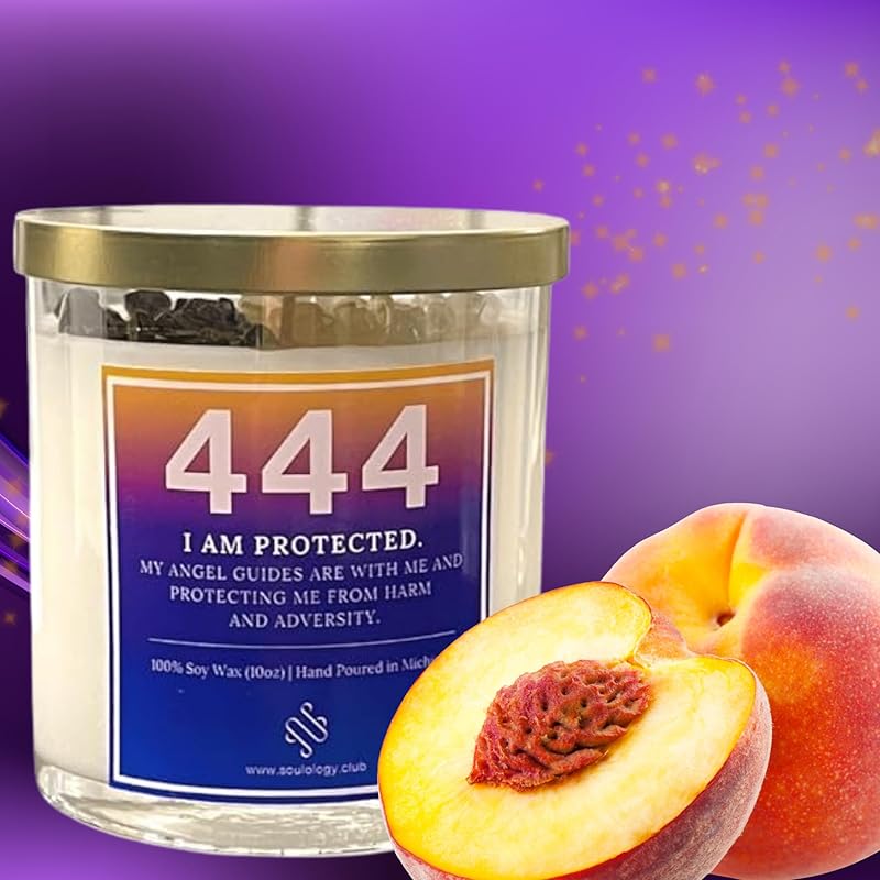 444 Angel Number Candle, 10oz, Crystal candle, 100% Soy Wax & Phthalate-Free Fragrance candles, Gifts candles for women, Angel Number Gift, Protection Candle