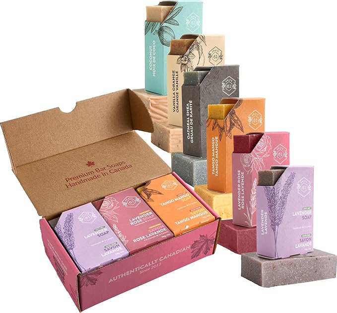 Crate 61, Handmade in Canada, Plant Based Cold Process Natural Bar Soap, With Premium Essential Oils, Dry Skin, Pack of 6 (For Her)