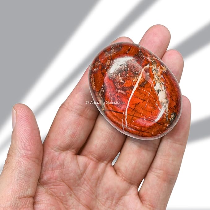 Brecciated Jasper Crystals and Healing Stones - Large Palm Stone Crystals Piedra - Crystal for Good Luck, Positive Energy, Meditation - Unique Stocking Stuffers and Birthday Gifts for Women, Men