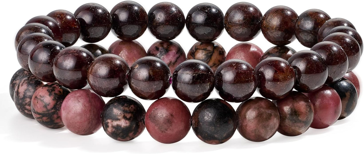 Bivei Natural Gemstone Semi Precious Healing Crystals Handmade Stretchy Round Beads Bracelet, Enhance Positive Energy