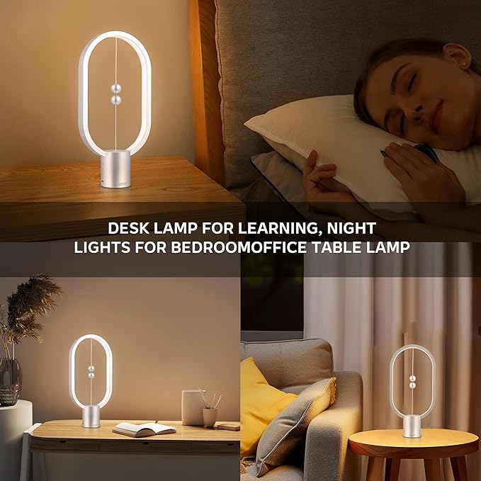 Heng Balance Light, USB Powered LED Table lamp, Creative, Magnetic Switch Night Light, dimmable Eye Protection Table lamp, Used for Gifts, Decoration Bedside, Dormitory and Office(Silver)