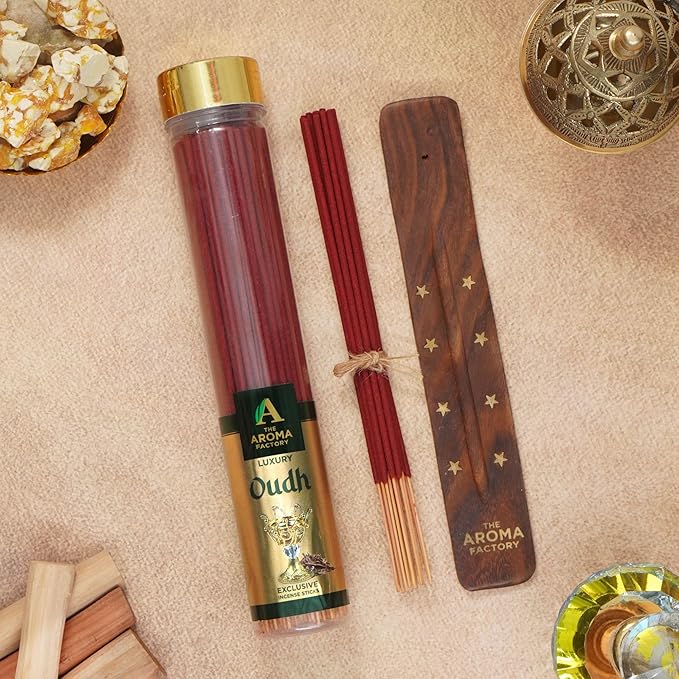 The Aroma Factory Oudh Charcoal Free Incense Stick, Scented Agarbatti, 100% Herbal Premium Aromatherapy, Meditation Prayer Relaxation, Crafted for Luxury Seekers (100g)