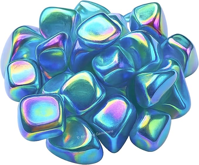 Amazing Gemstone Aqua Aura Quartz Crystals and Healing Stones Tumbled - 1 oz, Healing Stones for Energy Balance, Stress Relief - Premium Polished Gems Rocks for Meditation and Wellness