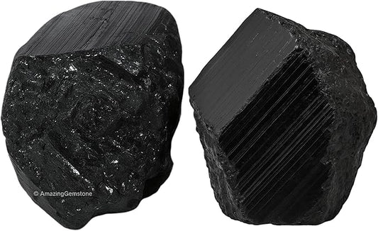 Amazing Gemstone Black Tourmaline Raw Protection Crystals and Healing Stones, Natural Rocks for Tumbling - Raw Stones and Crystals (2 Pieces)