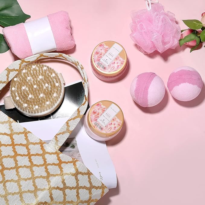 Spa Luxetique Spa Baskets for Women Gift, Womens Spa Gift Baskets, 15pcs Rose Spa Sets, Spa Kit Includes Body Oil, Bubble Bath, Bath Sets for Women, Christmas Gifts