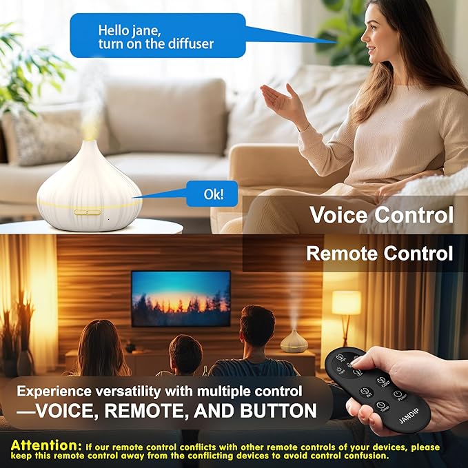 JADNIP Voice-Controlled Essential Oil Diffuser, 400ml Scent Diffuser with waterless auto Off and Timer Functions, Mist humidifier with Lighting, eco-Friendly Materials, Perfect for Office and Home.