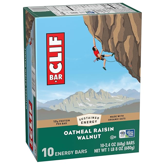CLIF BAR - Energy Protein Bars - Oatmeal Raisin Walnut - Made with Organic Oats - Energy Bars - Non-GMO - (10 Pack)