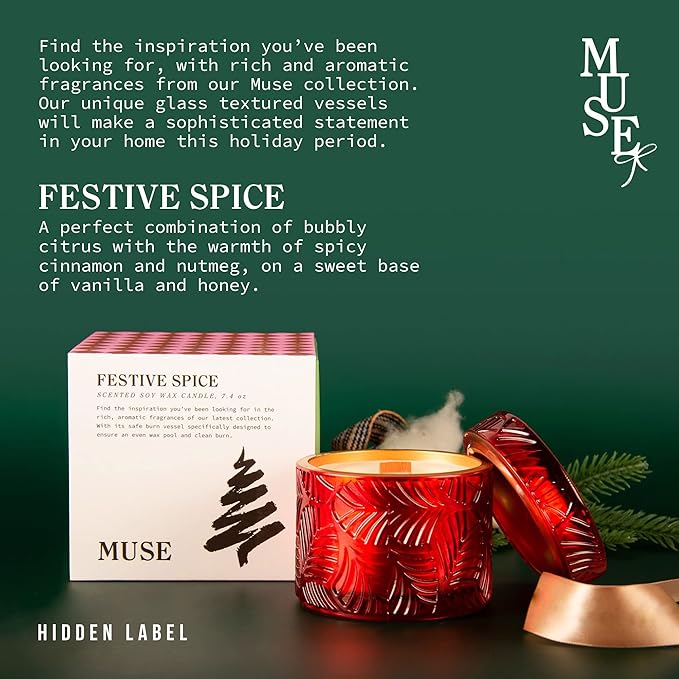 Hidden Label Christmas Candle,Festive Spice Scented Candles, Wood Wick Soy Candle, 7.4oz Holiday Jar Decorative Candles, Candles Gifts for Women