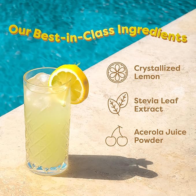 FlavCity Superfood Lemonade Drink Mix - Sugar-Free Lemonade Powder with Real Crystallized Lemon & Organic Acerola - 100% DV Vitamin C - Keto, Gluten-Free, Non-GMO (30 Servings)