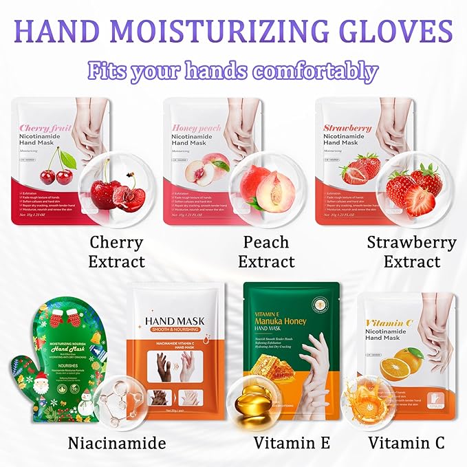 Hand Mask Moisturizing Gloves 6 Pack,Hydrating Hand Mask for Women,Soft Gloves for Dry Cracked Skin B
