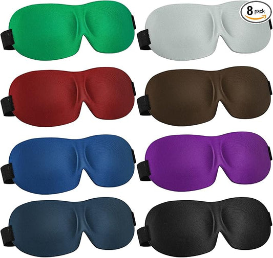 8 Pcs Sleep Eye Mask 3D Contoured Eye Mask Blackout Eye Covers for Sleeping with Adjustable Strap Block Out Light Night Blindfolds Soft Comfy Eye Shade for Women Men(Large,Fresh Colors)